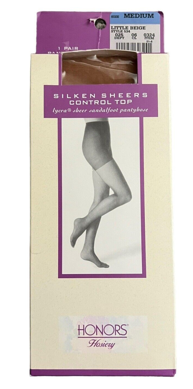 Vintage NEW 1990s Honors Light Beige Sheer Support Light Nylon Pantyhose Medium